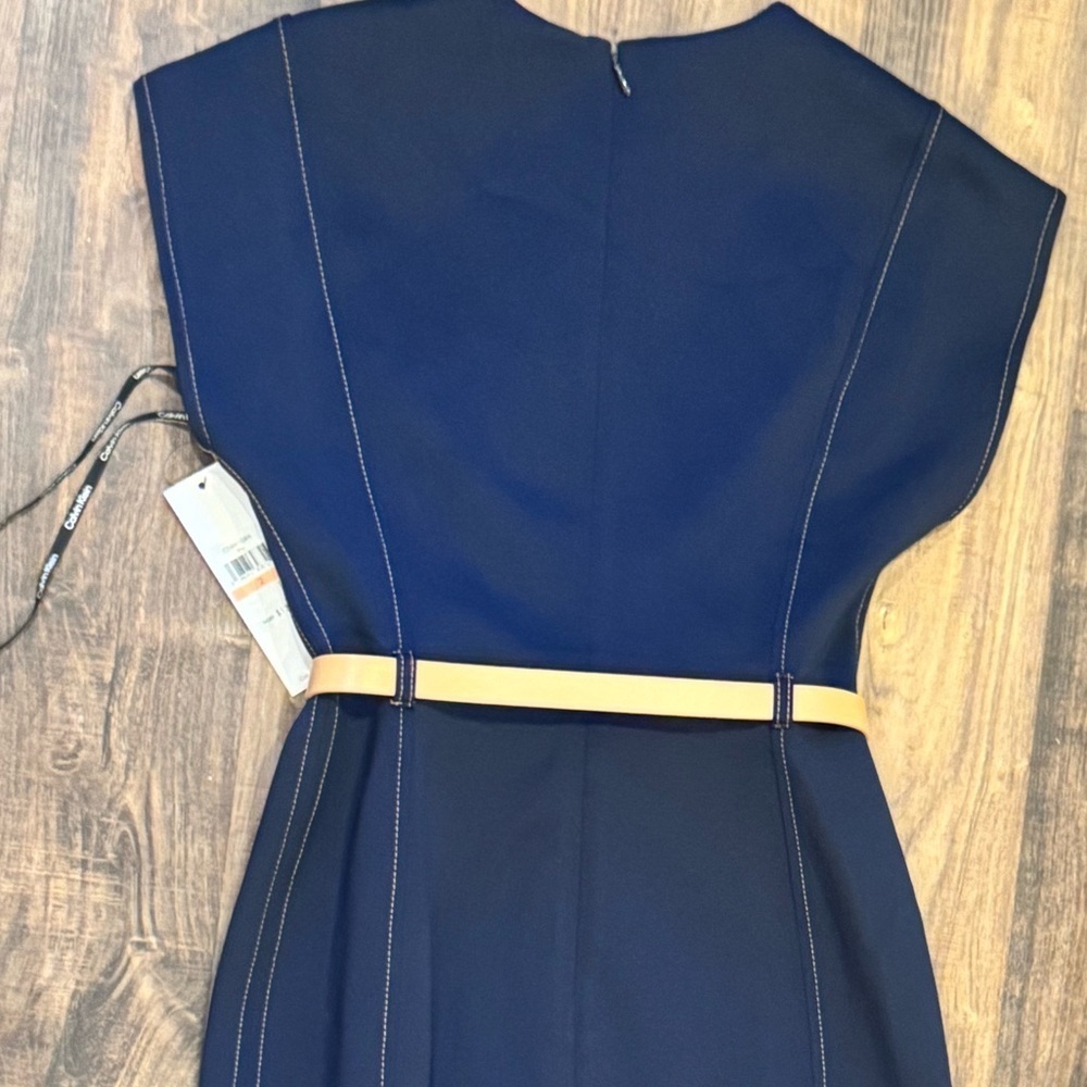 Calvin Klein Midnight Blue Dress with Beige Belt - Picture 6 of 9